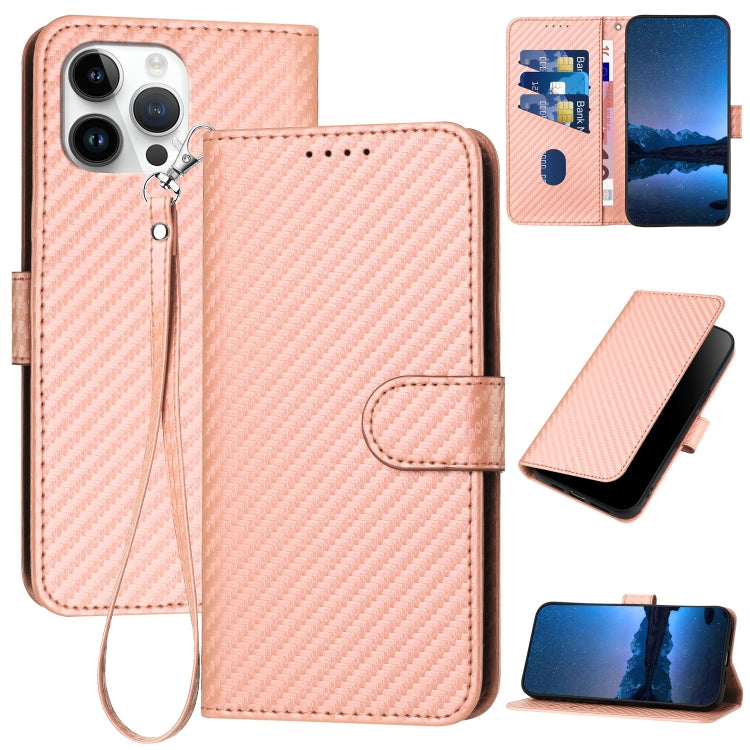 YX0070 Carbon Fiber Buckle Leather Phone Case with Lanyard, For iPhone 13 Pro Max, For iPhone 13 Pro, For iPhone 13
