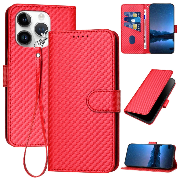 YX0070 Carbon Fiber Buckle Leather Phone Case with Lanyard, For iPhone 13 Pro Max, For iPhone 13 Pro, For iPhone 13