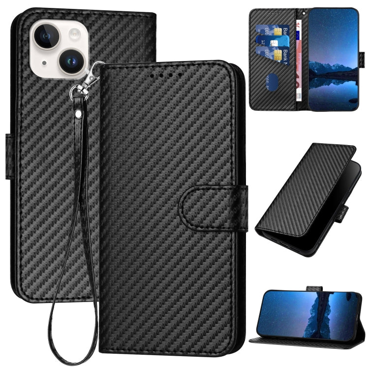 YX0070 Carbon Fiber Buckle Leather Phone Case with Lanyard, For iPhone 13 mini, For iPhone 12 / 12 Pro, For iPhone 12 Pro Max