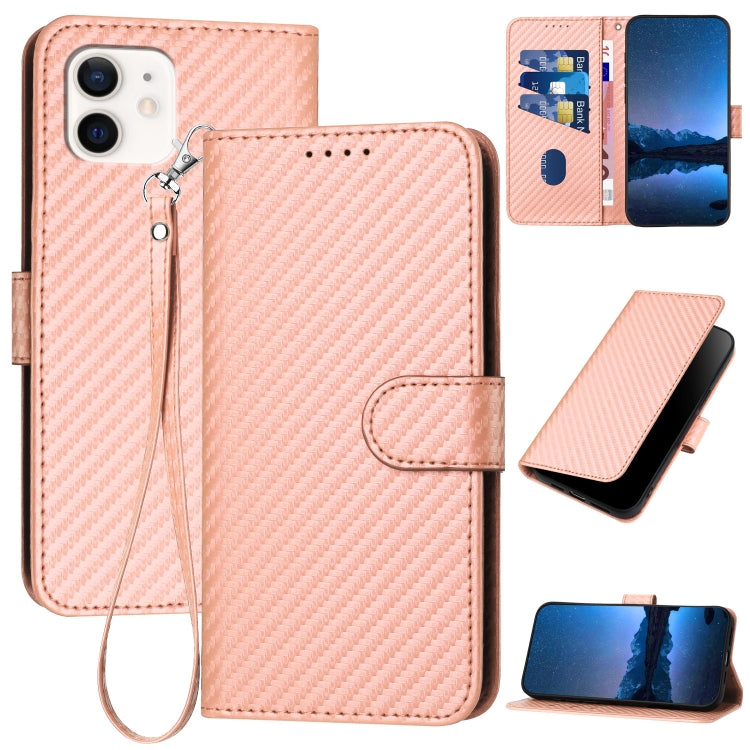 YX0070 Carbon Fiber Buckle Leather Phone Case with Lanyard, For iPhone 12 mini, For iPhone 11 Pro Max, For iPhone 11