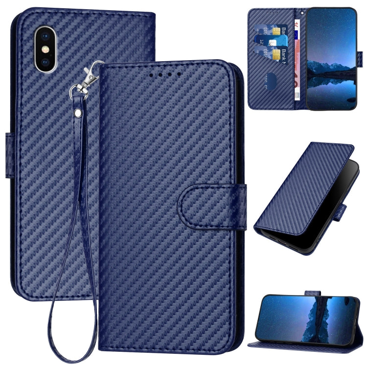 YX0070 Carbon Fiber Buckle Leather Phone Case with Lanyard, For iPhone 11 Pro, For iPhone X / XS, For iPhone XR