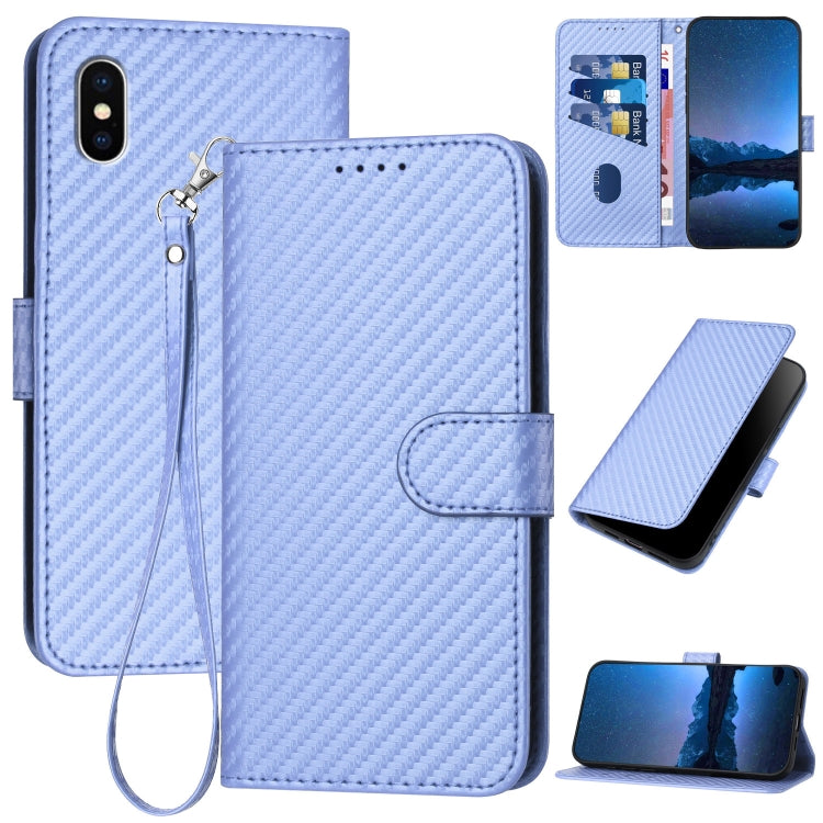 YX0070 Carbon Fiber Buckle Leather Phone Case with Lanyard, For iPhone 11 Pro, For iPhone X / XS, For iPhone XR