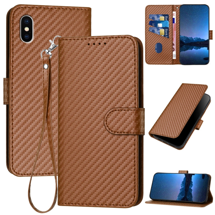 YX0070 Carbon Fiber Buckle Leather Phone Case with Lanyard, For iPhone XS Max, For iPhone 8 Plus / 7 Plus
