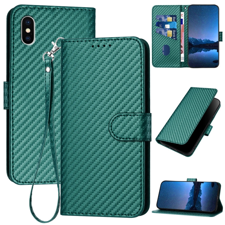 YX0070 Carbon Fiber Buckle Leather Phone Case with Lanyard, For iPhone XS Max, For iPhone 8 Plus / 7 Plus