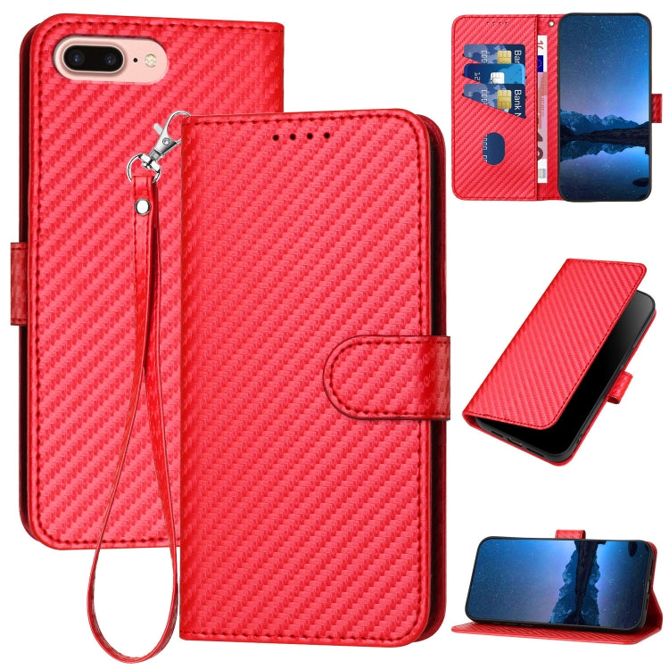YX0070 Carbon Fiber Buckle Leather Phone Case with Lanyard, For iPhone XS Max, For iPhone 8 Plus / 7 Plus