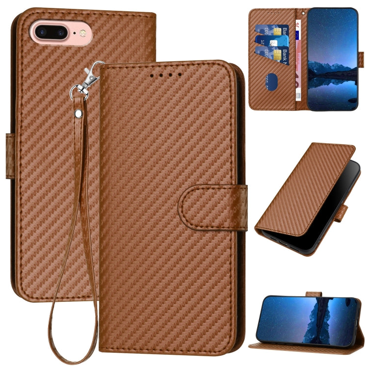 YX0070 Carbon Fiber Buckle Leather Phone Case with Lanyard, For iPhone XS Max, For iPhone 8 Plus / 7 Plus