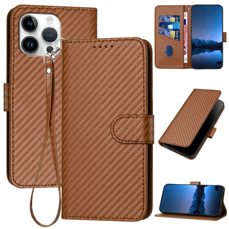 YX0070 Carbon Fiber Buckle Leather Phone Case with Lanyard, For iPhone 17 Air, iPhone 16e, For iPhone 16 Pro Max