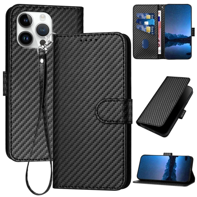 YX0070 Carbon Fiber Buckle Leather Phone Case with Lanyard, For iPhone 17 Air, iPhone 16e, For iPhone 16 Pro Max