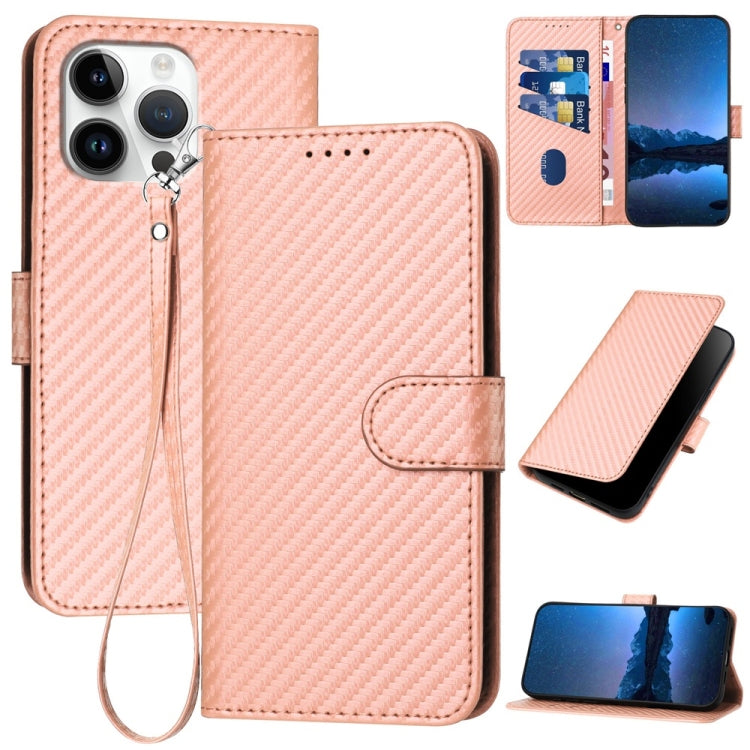 YX0070 Carbon Fiber Buckle Leather Phone Case with Lanyard, For iPhone 17 Air, iPhone 16e, For iPhone 16 Pro Max