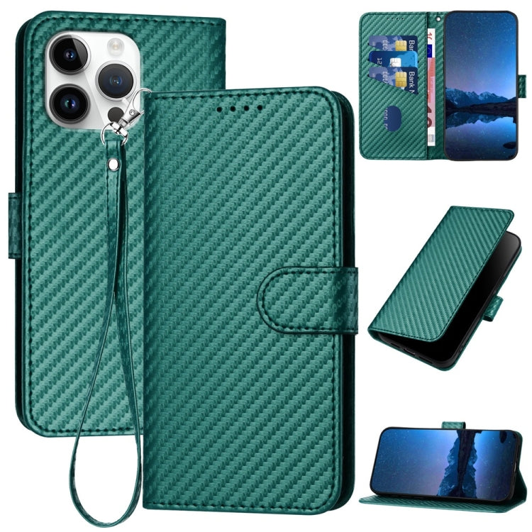 YX0070 Carbon Fiber Buckle Leather Phone Case with Lanyard, For iPhone 17 Air, iPhone 16e, For iPhone 16 Pro Max