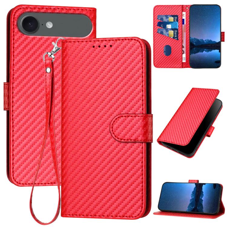 YX0070 Carbon Fiber Buckle Leather Phone Case with Lanyard, For iPhone 17 Air, iPhone 16e, For iPhone 16 Pro Max