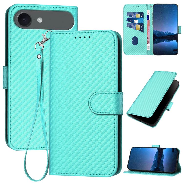 YX0070 Carbon Fiber Buckle Leather Phone Case with Lanyard, For iPhone 17 Air, iPhone 16e, For iPhone 16 Pro Max