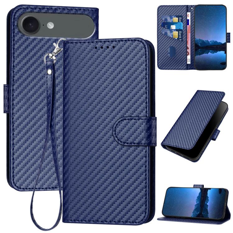 YX0070 Carbon Fiber Buckle Leather Phone Case with Lanyard, For iPhone 17 Air, iPhone 16e, For iPhone 16 Pro Max