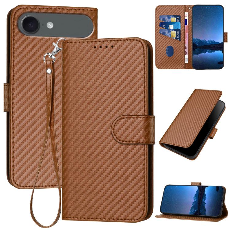 YX0070 Carbon Fiber Buckle Leather Phone Case with Lanyard, For iPhone 17 Air, iPhone 16e, For iPhone 16 Pro Max