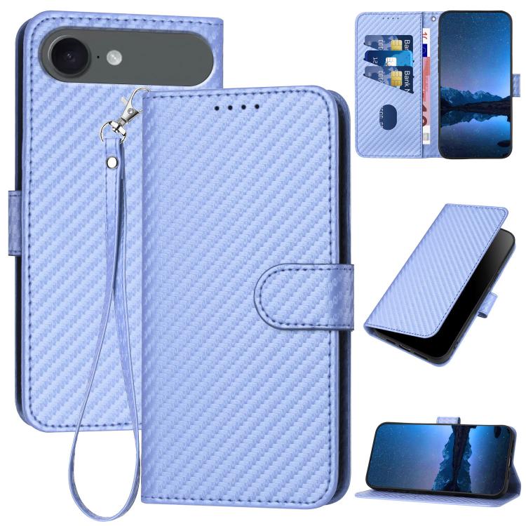 YX0070 Carbon Fiber Buckle Leather Phone Case with Lanyard, For iPhone 17 Air, iPhone 16e, For iPhone 16 Pro Max