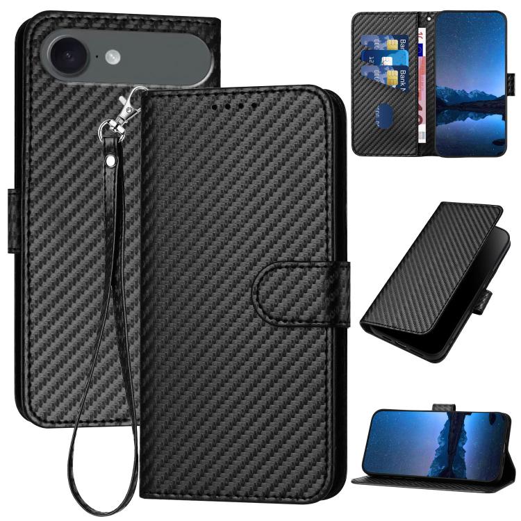 YX0070 Carbon Fiber Buckle Leather Phone Case with Lanyard, For iPhone 17 Air, iPhone 16e, For iPhone 16 Pro Max