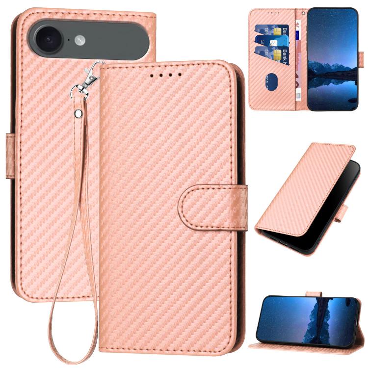 YX0070 Carbon Fiber Buckle Leather Phone Case with Lanyard, For iPhone 17 Air, iPhone 16e, For iPhone 16 Pro Max