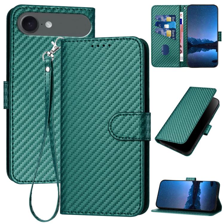 YX0070 Carbon Fiber Buckle Leather Phone Case with Lanyard, For iPhone 17 Air, iPhone 16e, For iPhone 16 Pro Max