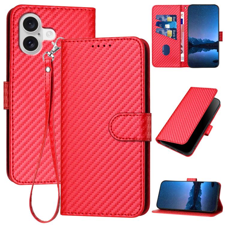 YX0070 Carbon Fiber Buckle Leather Phone Case with Lanyard, For iPhone 17 Pro Max, For iPhone 17 Pro, For iPhone 17