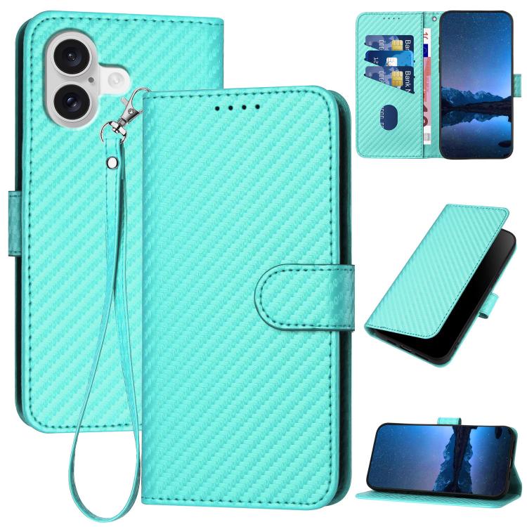 YX0070 Carbon Fiber Buckle Leather Phone Case with Lanyard, For iPhone 17 Pro Max, For iPhone 17 Pro, For iPhone 17