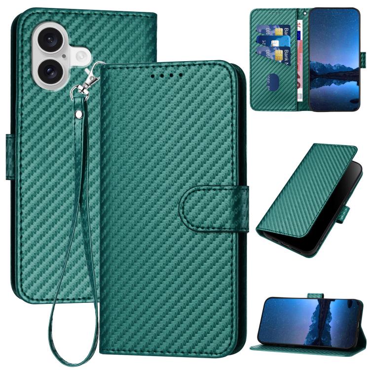 YX0070 Carbon Fiber Buckle Leather Phone Case with Lanyard, For iPhone 17 Pro Max, For iPhone 17 Pro, For iPhone 17