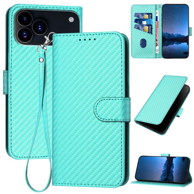 YX0070 Carbon Fiber Buckle Leather Phone Case with Lanyard, For iPhone 17 Pro Max, For iPhone 17 Pro, For iPhone 17