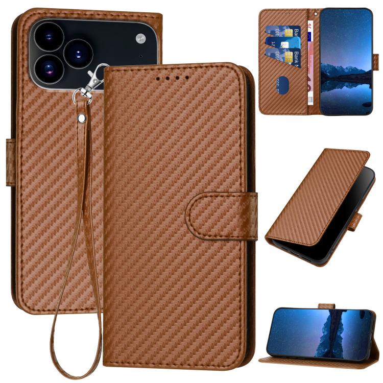 YX0070 Carbon Fiber Buckle Leather Phone Case with Lanyard, For iPhone 17 Pro Max, For iPhone 17 Pro, For iPhone 17