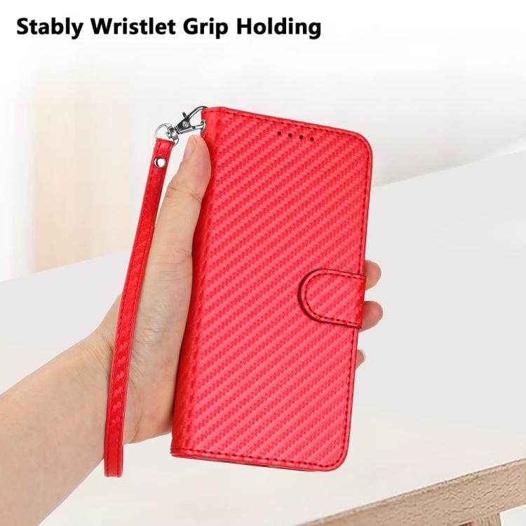 YX0070 Carbon Fiber Buckle Leather Phone Case with Lanyard, For iPhone 17 Pro Max, For iPhone 17 Pro, For iPhone 17