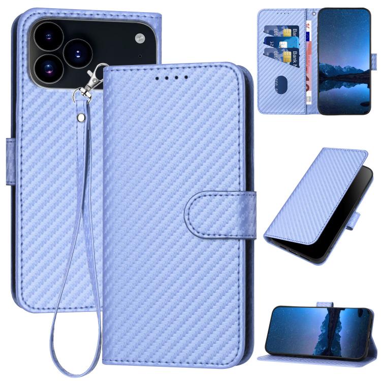 YX0070 Carbon Fiber Buckle Leather Phone Case with Lanyard, For iPhone 17 Pro Max, For iPhone 17 Pro, For iPhone 17