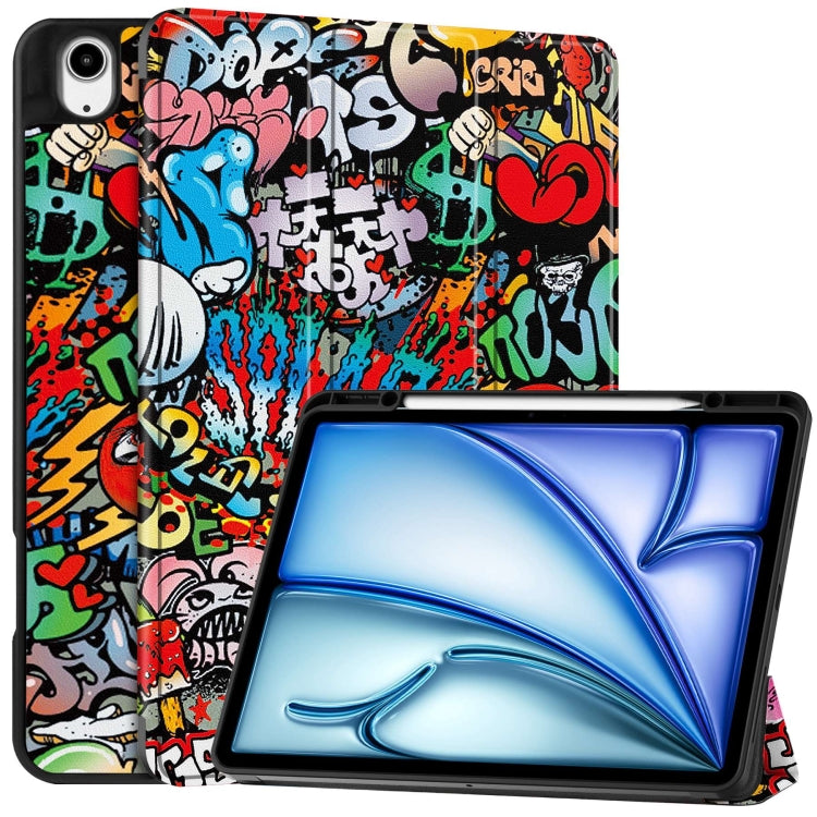 Custer Painted 3-Fold Holder Smart Leather Tablet Case with Pen Tray, For iPad Air 13 2024 / 2025 / 2026, For iPad Pro 13 2025 / 2024