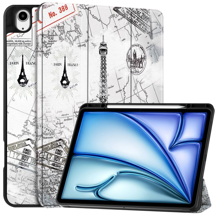 Custer Painted 3-Fold Holder Smart Leather Tablet Case with Pen Tray, For iPad Air 13 2024 / 2025 / 2026, For iPad Pro 13 2025 / 2024