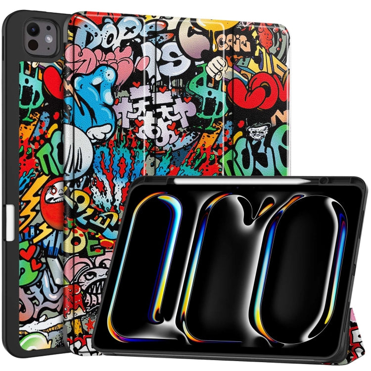 Custer Painted 3-Fold Holder Smart Leather Tablet Case with Pen Tray, For iPad Air 13 2024 / 2025 / 2026, For iPad Pro 13 2025 / 2024