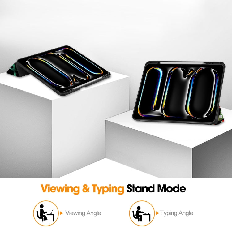 Custer Painted 3-Fold Holder Smart Leather Tablet Case with Pen Tray, For iPad Pro 13 2025 / 2024, For iPad Air 13 2024 / 2025