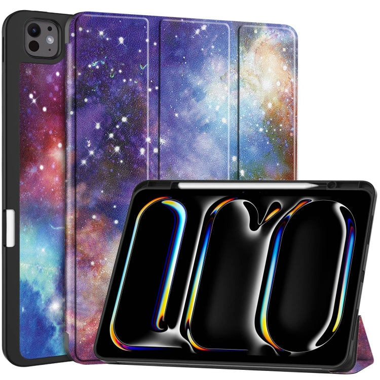 Custer Painted 3-Fold Holder Smart Leather Tablet Case with Pen Tray, For iPad Pro 13 2025 / 2024, For iPad Air 13 2024 / 2025