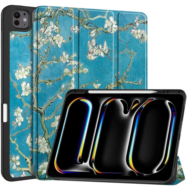 Custer Painted 3-Fold Holder Smart Leather Tablet Case with Pen Tray, For iPad Pro 13 2025 / 2024, For iPad Air 13 2024 / 2025