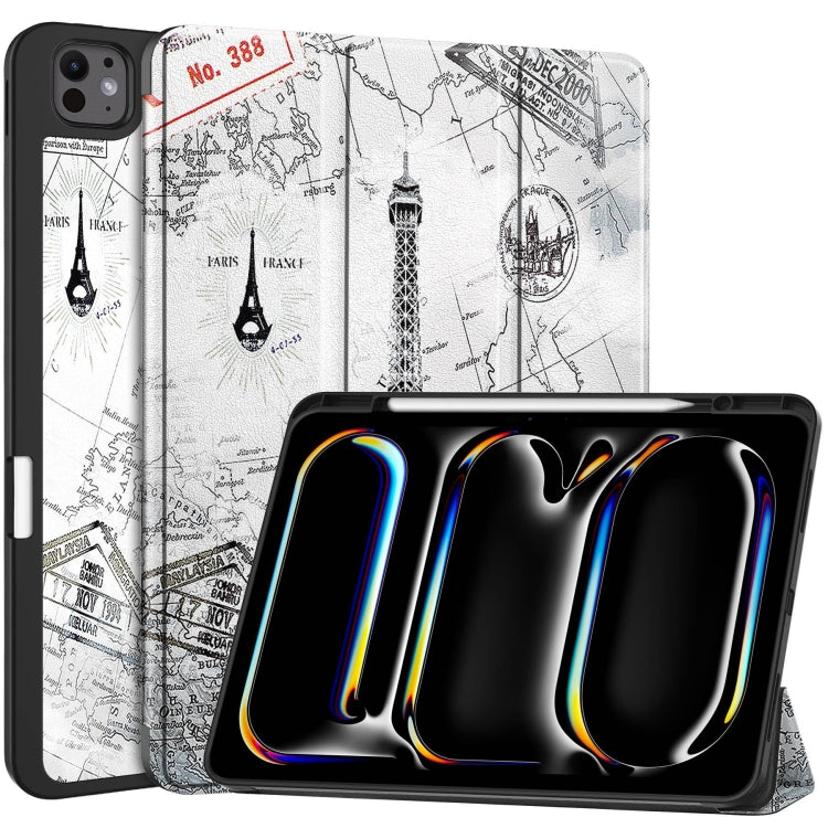 Custer Painted 3-Fold Holder Smart Leather Tablet Case with Pen Tray, For iPad Pro 13 2025 / 2024, For iPad Air 13 2024 / 2025