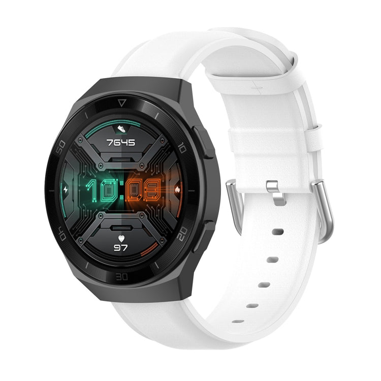 22mm Leather Strap with Round Tail Buckle, For Ticwatch Pro 2020, For Huawei Watch GT2E, For Samsung Galaxy Watch 3 45mm
