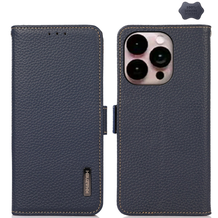 KHAZNEH Side-Magnetic Litchi Genuine Leather RFID Case, For iPhone 17 Pro Max, For iPhone 17 Pro, For iPhone 17, For iPhone 17 Air, For iPhone 16e, For iPhone 16 Pro Max