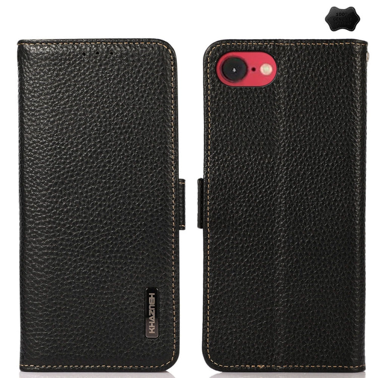 KHAZNEH Side-Magnetic Litchi Genuine Leather RFID Case, For iPhone 17 Pro Max, For iPhone 17 Pro, For iPhone 17, For iPhone 17 Air, For iPhone 16e, For iPhone 16 Pro Max