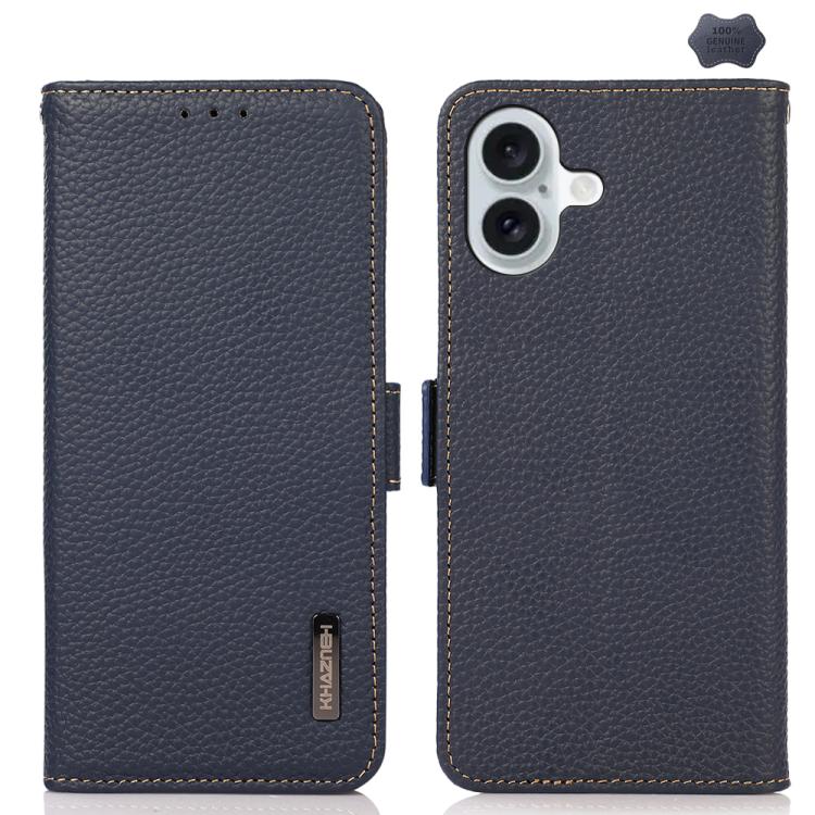 KHAZNEH Side-Magnetic Litchi Genuine Leather RFID Case, For iPhone 17 Pro Max, For iPhone 17 Pro, For iPhone 17, For iPhone 17 Air, For iPhone 16e, For iPhone 16 Pro Max