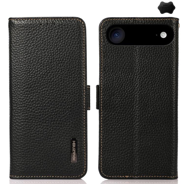 KHAZNEH Side-Magnetic Litchi Genuine Leather RFID Case, For iPhone 17 Pro Max, For iPhone 17 Pro, For iPhone 17, For iPhone 17 Air, For iPhone 16e, For iPhone 16 Pro Max