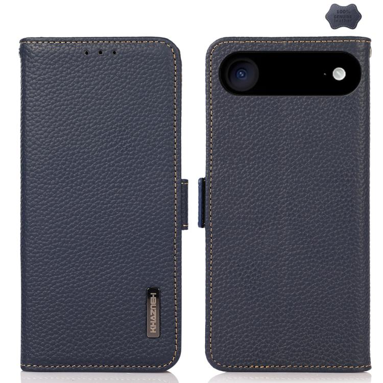 KHAZNEH Side-Magnetic Litchi Genuine Leather RFID Case, For iPhone 17 Pro Max, For iPhone 17 Pro, For iPhone 17, For iPhone 17 Air, For iPhone 16e, For iPhone 16 Pro Max