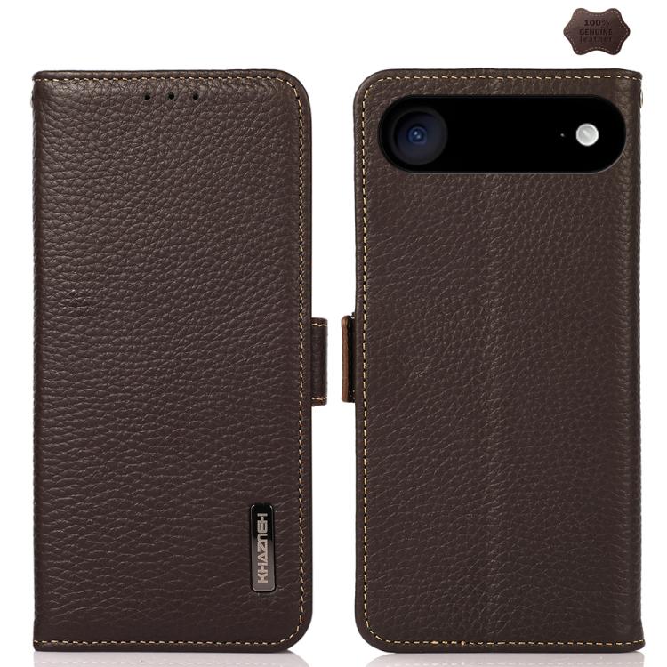 KHAZNEH Side-Magnetic Litchi Genuine Leather RFID Case, For iPhone 17 Pro Max, For iPhone 17 Pro, For iPhone 17, For iPhone 17 Air, For iPhone 16e, For iPhone 16 Pro Max