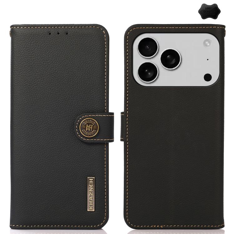KHAZNEH Custer Genuine Leather RFID Phone Case, For iPhone 17 Pro Max, For iPhone 17 Pro, For iPhone 17, For iPhone 17 Air, For iPhone 16e, For iPhone 16 Pro Max, For iPhone 16 Pro, For iPhone 16 Plus