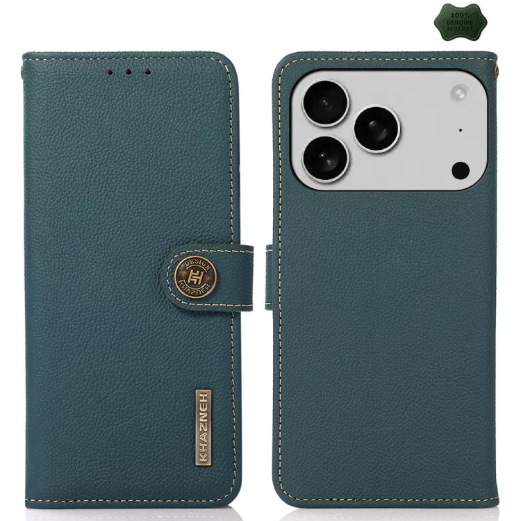 KHAZNEH Custer Genuine Leather RFID Phone Case, For iPhone 17 Pro Max, For iPhone 17 Pro, For iPhone 17, For iPhone 17 Air, For iPhone 16e, For iPhone 16 Pro Max, For iPhone 16 Pro, For iPhone 16 Plus