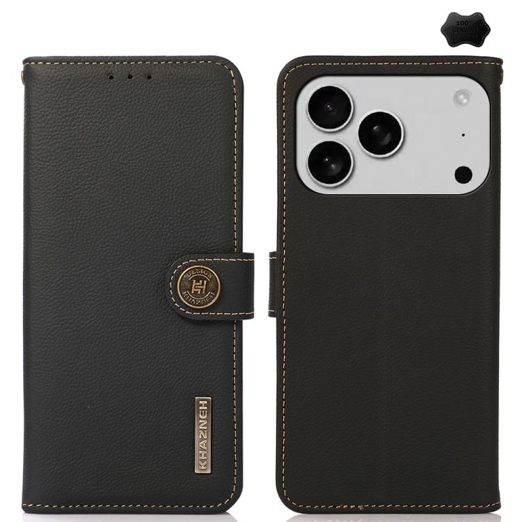 KHAZNEH Custer Genuine Leather RFID Phone Case, For iPhone 17 Pro Max, For iPhone 17 Pro, For iPhone 17, For iPhone 17 Air, For iPhone 16e, For iPhone 16 Pro Max, For iPhone 16 Pro, For iPhone 16 Plus