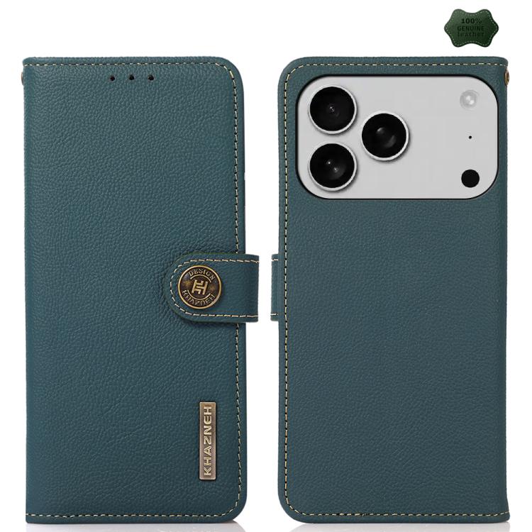 KHAZNEH Custer Genuine Leather RFID Phone Case, For iPhone 17 Pro Max, For iPhone 17 Pro, For iPhone 17, For iPhone 17 Air, For iPhone 16e, For iPhone 16 Pro Max, For iPhone 16 Pro, For iPhone 16 Plus