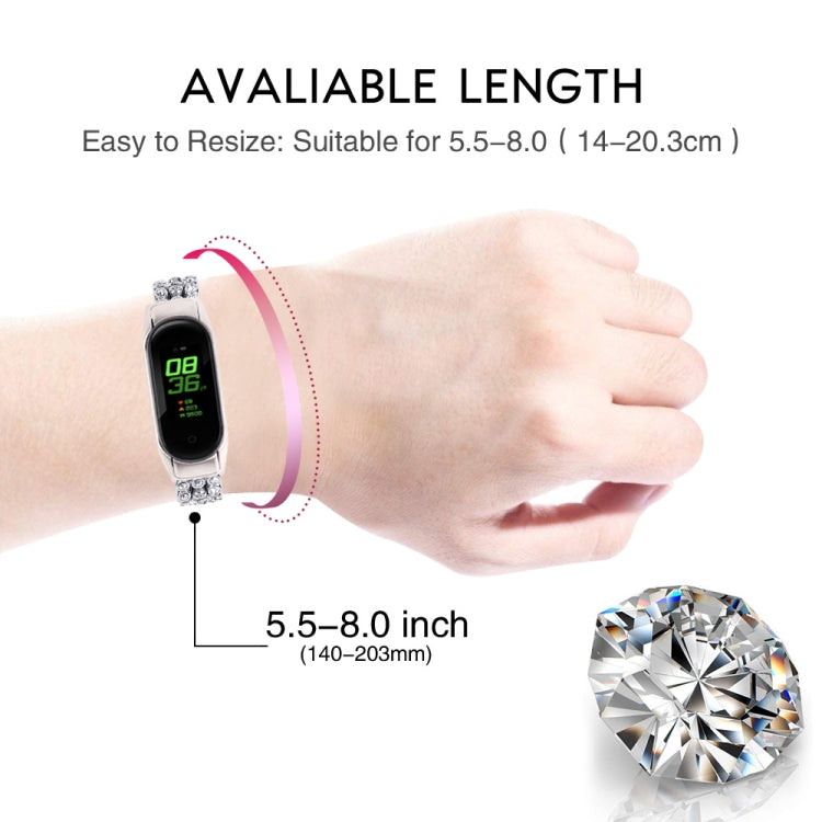 Diamond-studded Stainless Steel Replacement Wrist Strap, For Xiaomi Mi Band 3 / 4