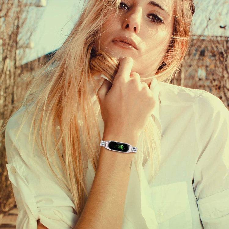 Diamond-studded Stainless Steel Replacement Wrist Strap, For Xiaomi Mi Band 3 / 4
