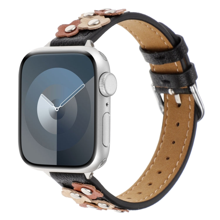Stitched Flower Leather Watch Band, For Apple Watch SE 2023 44mm, For Apple Watch SE 2023 40mm, For Apple Watch Ultra 2 49mm, For Apple Watch Series 9 45mm, For Apple Watch Series 9 41mm, For Apple Watch Ultra 49mm, For Apple Watch Series 8 41mm       ...
